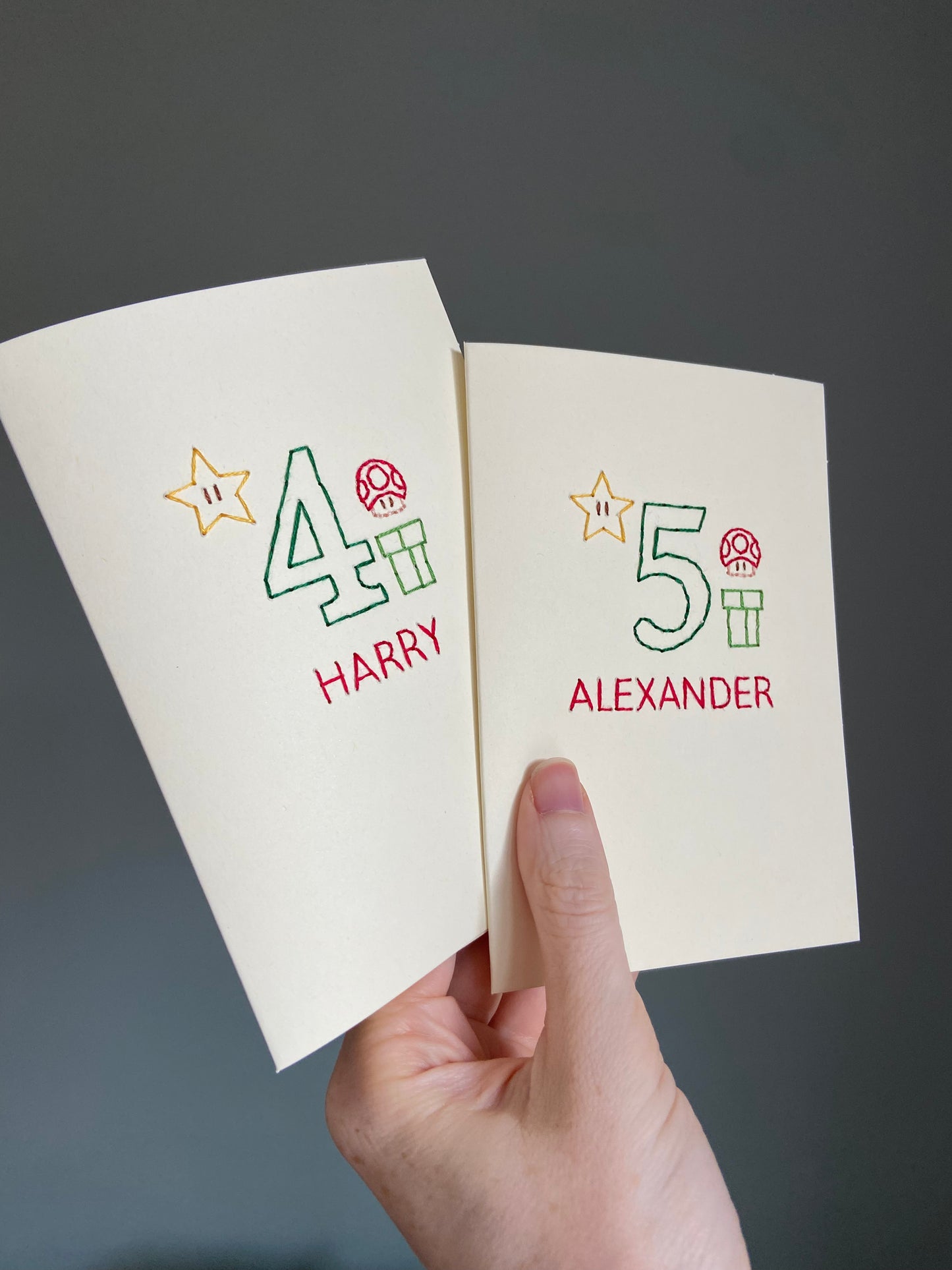 Hand-stitched Personalised Super Mario inspired Birthday Card