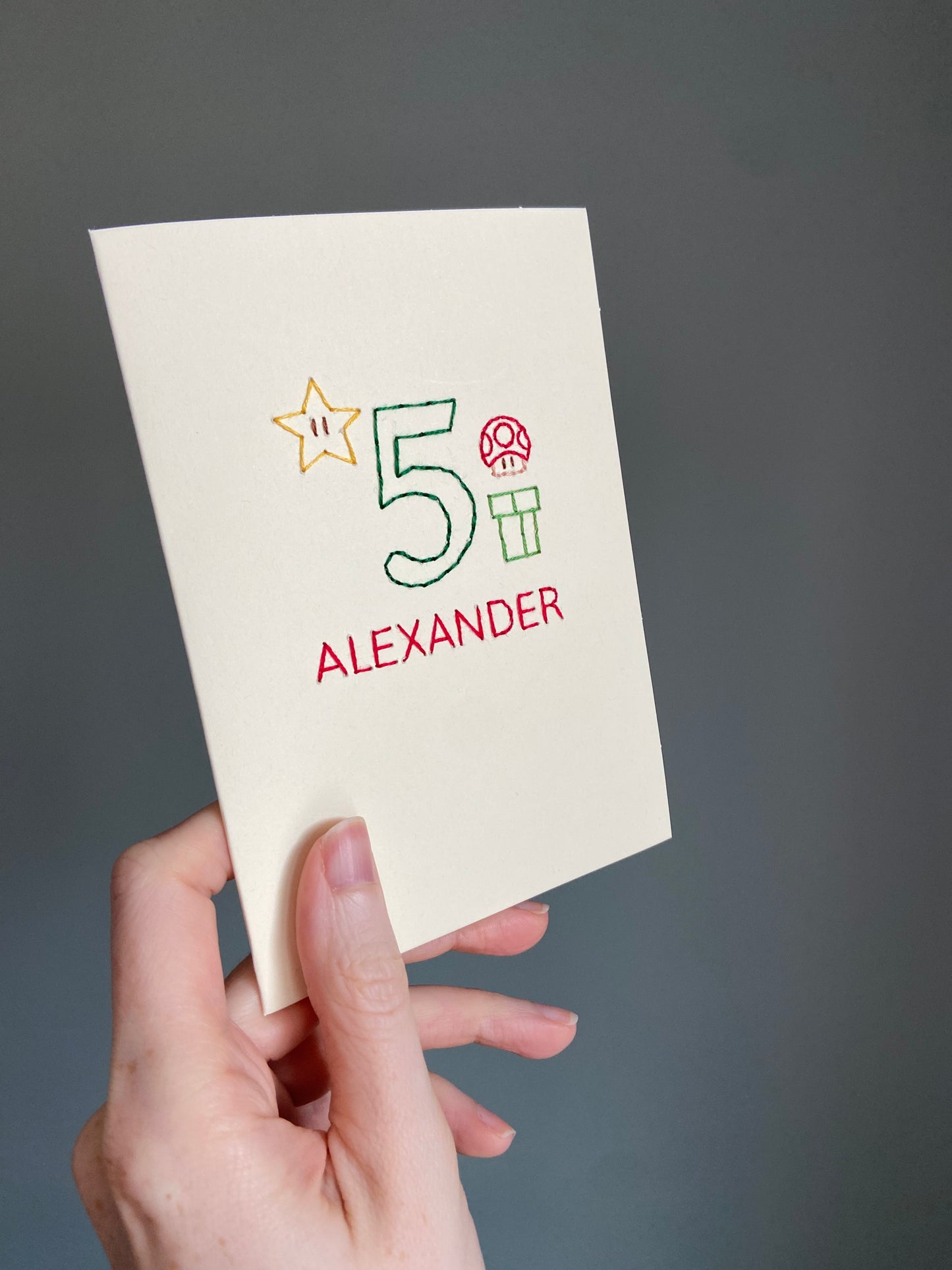 Hand-stitched Personalised Super Mario inspired Birthday Card