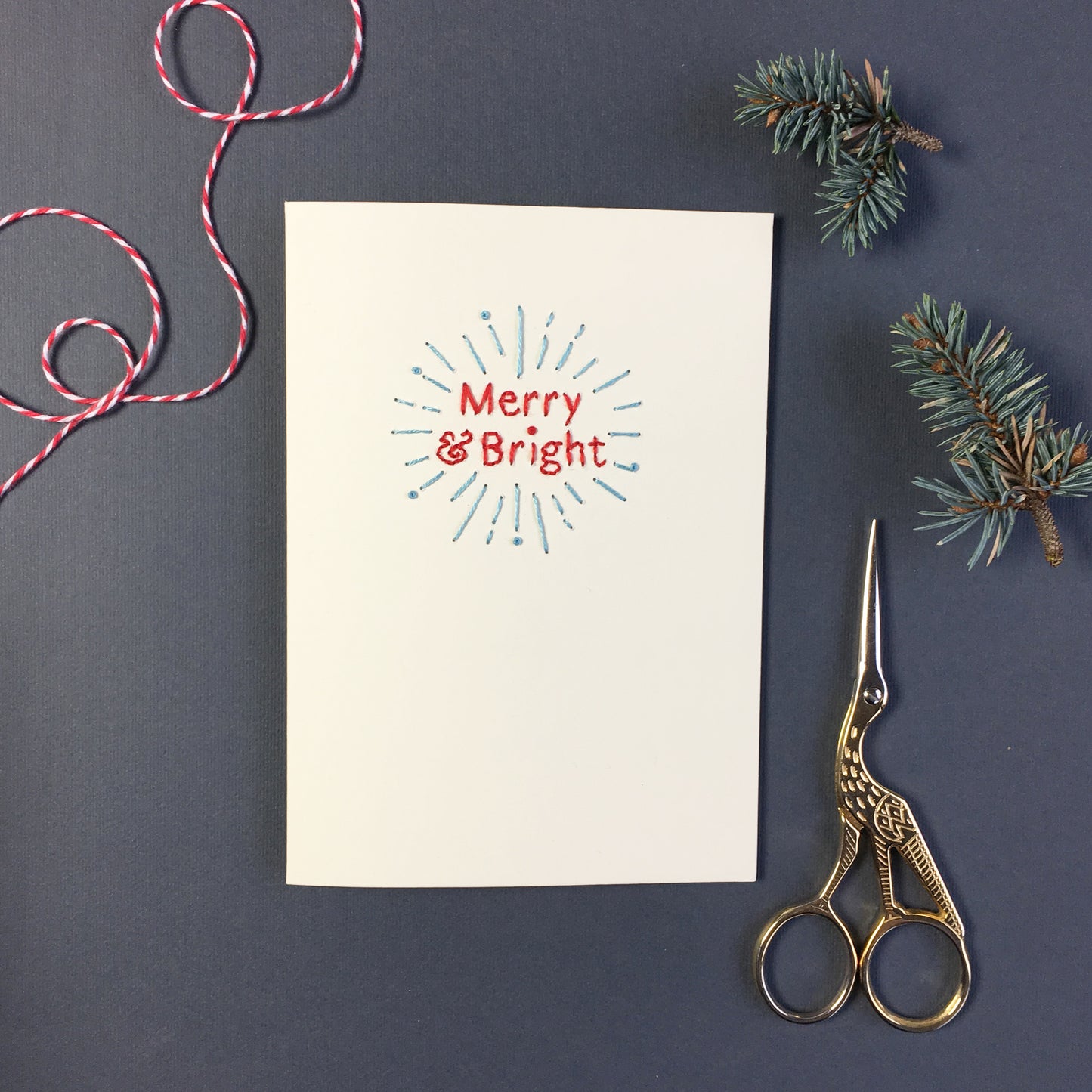 Hand-stitched Irish Christmas Georgian Door + Merry & Bright Card (Two Cards)