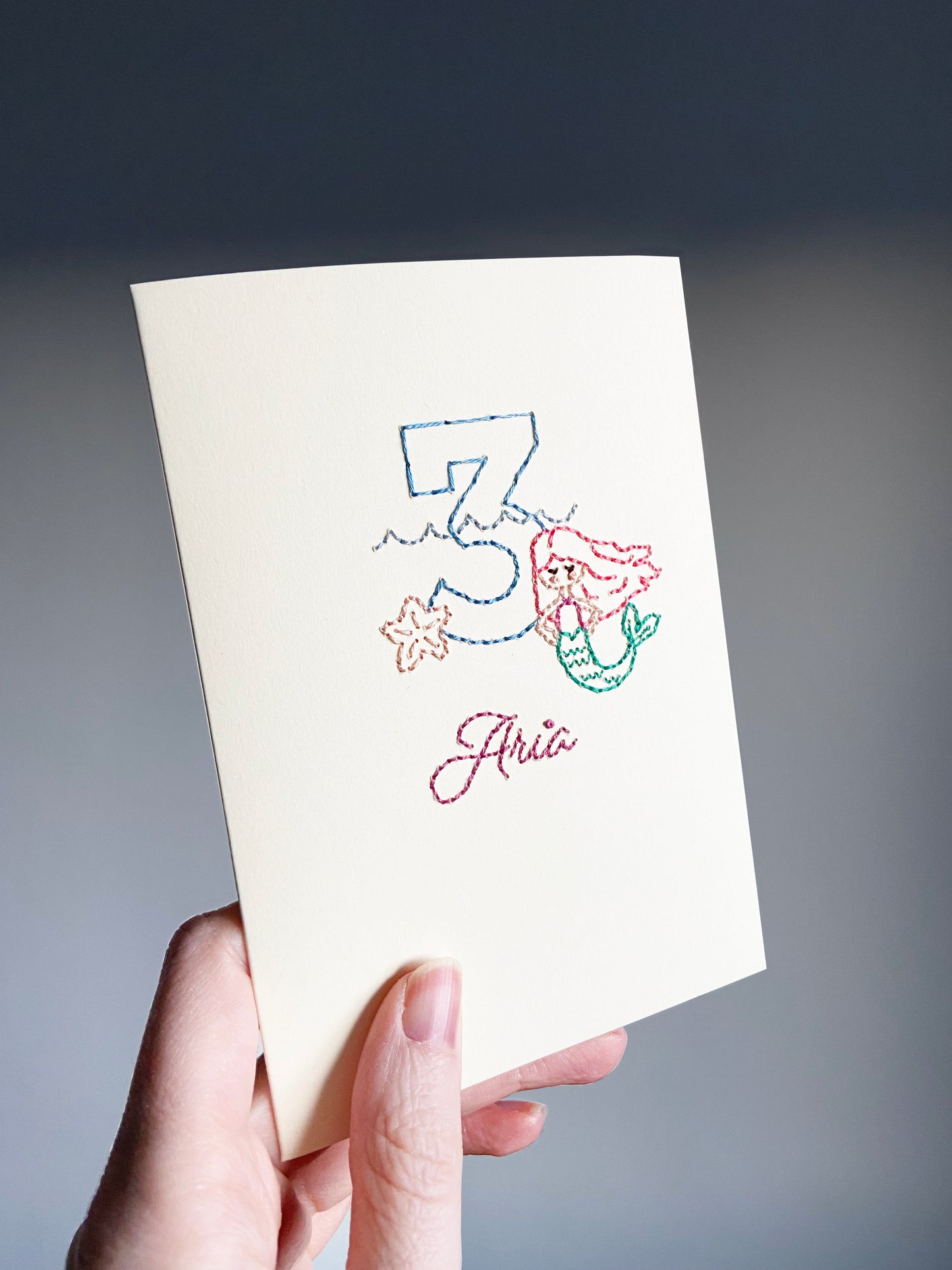 Hand-stitched Personalised Mermaid Birthday Card