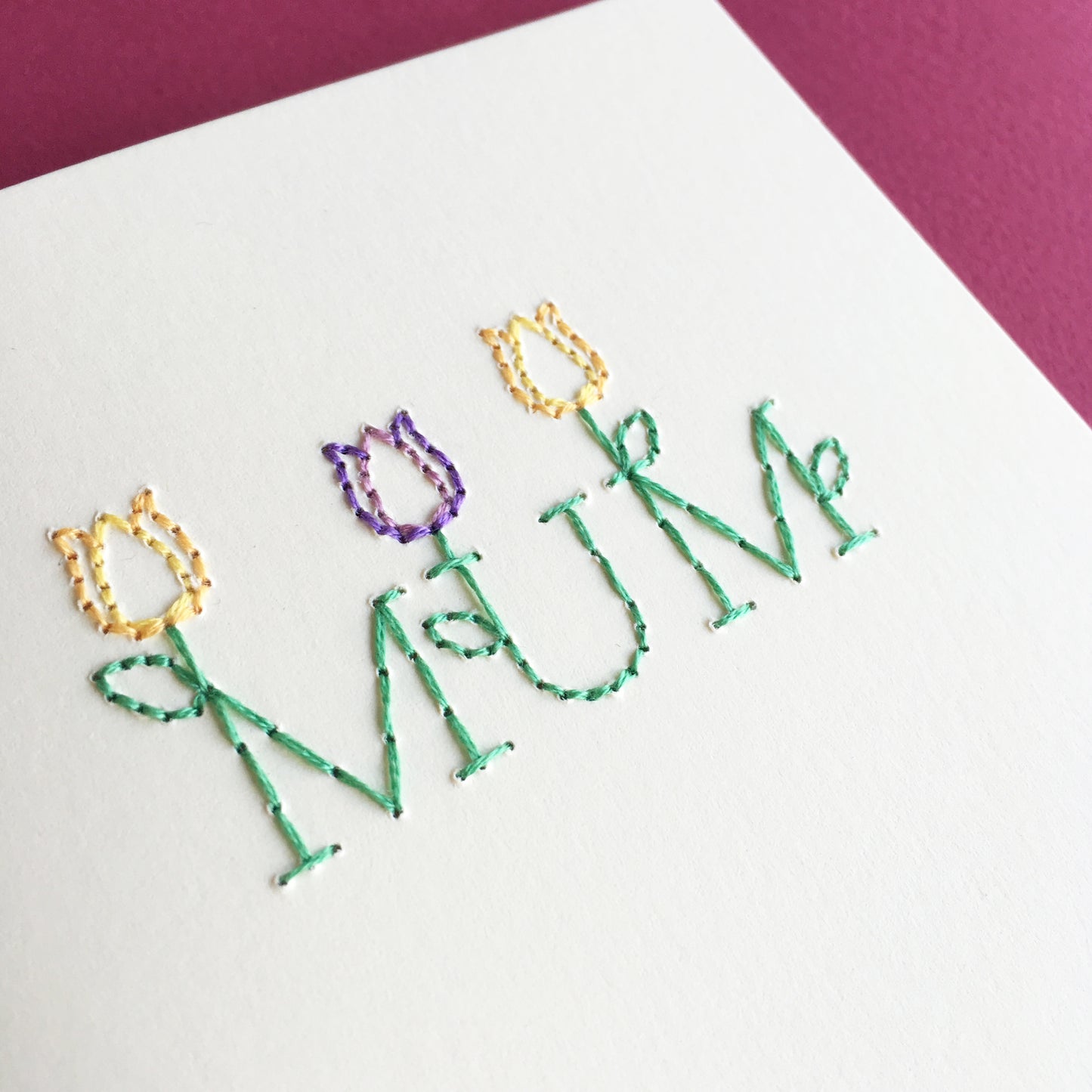 Hand-stitched Floral Mother's Day Card adorned with Growing Tulips