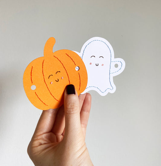 Hand-stitched Mini Ghost & Pumpkins Bunting