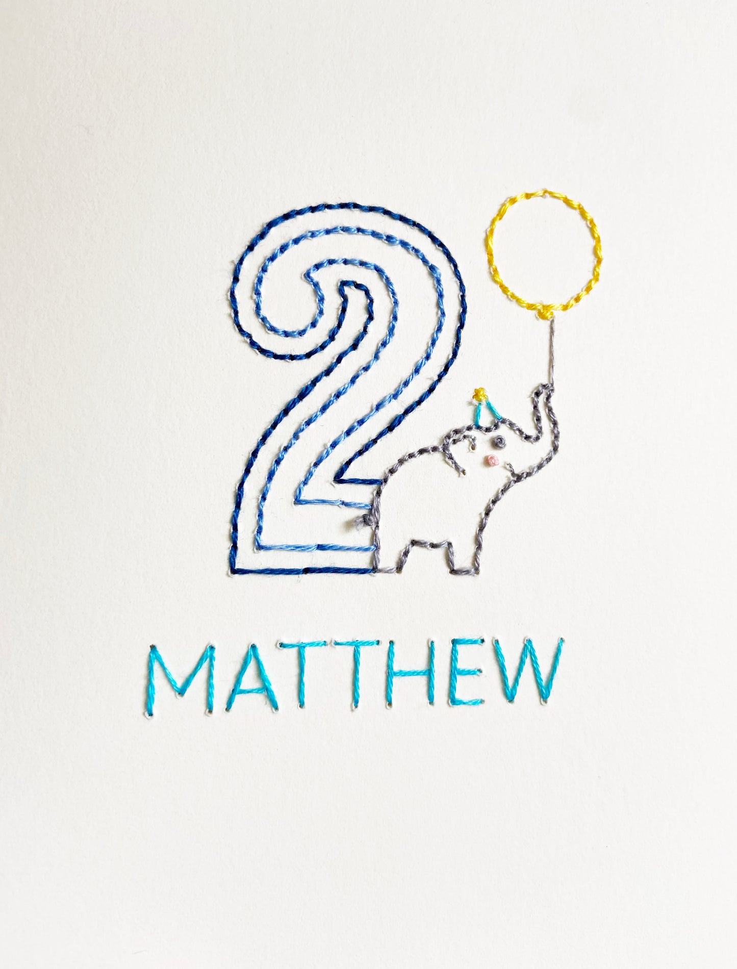 Hand-stitched Personalised Birthday Elephant Age Card