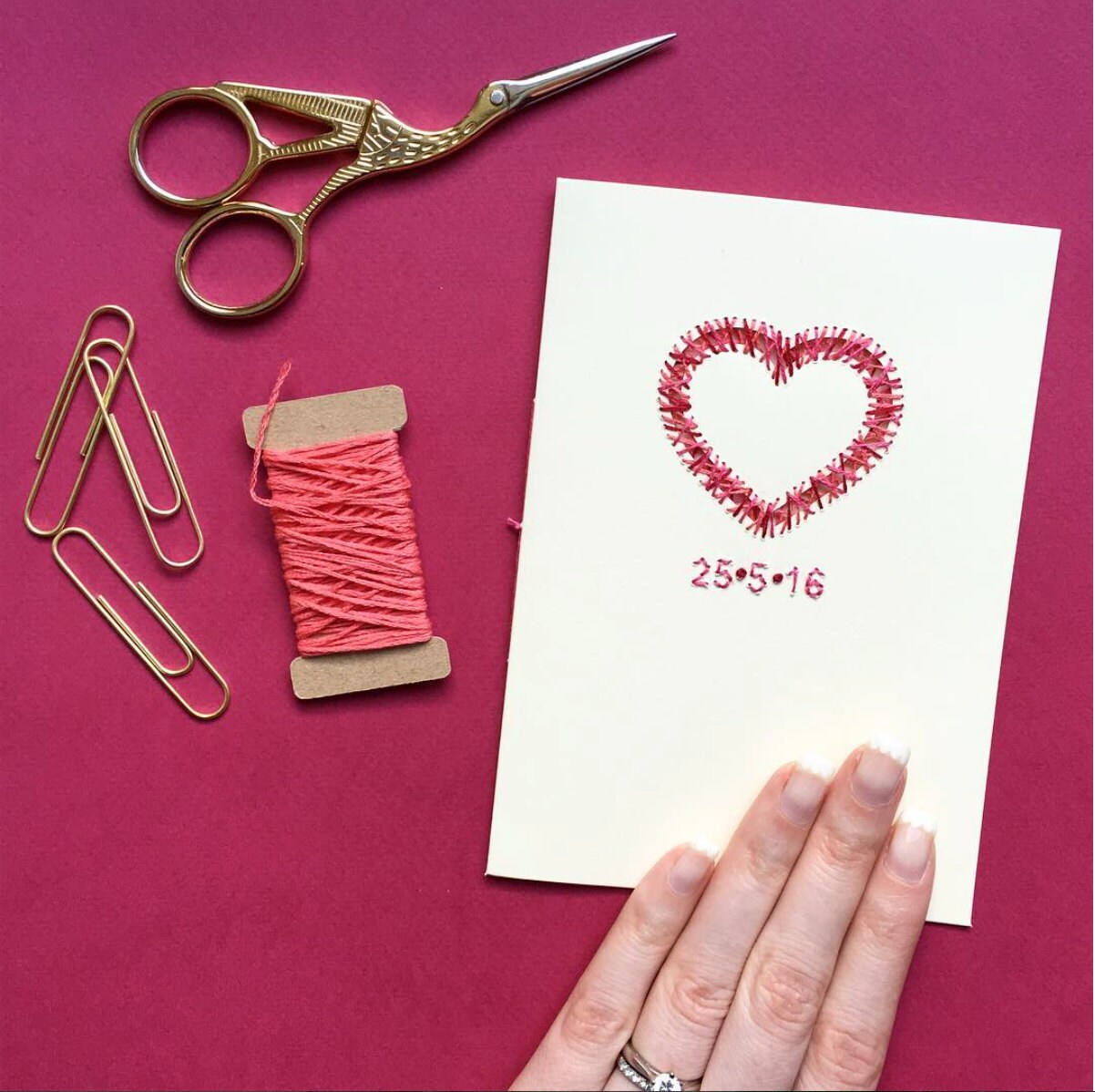 Hand-stitched Personalised Suspended Heart Card