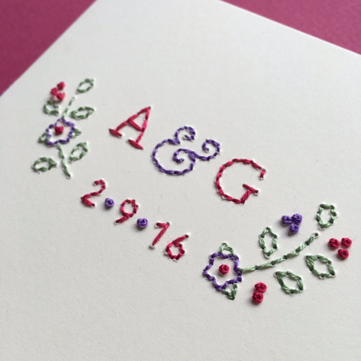 Hand-stitched Personalised Couple Initials Keepsake Wedding Card