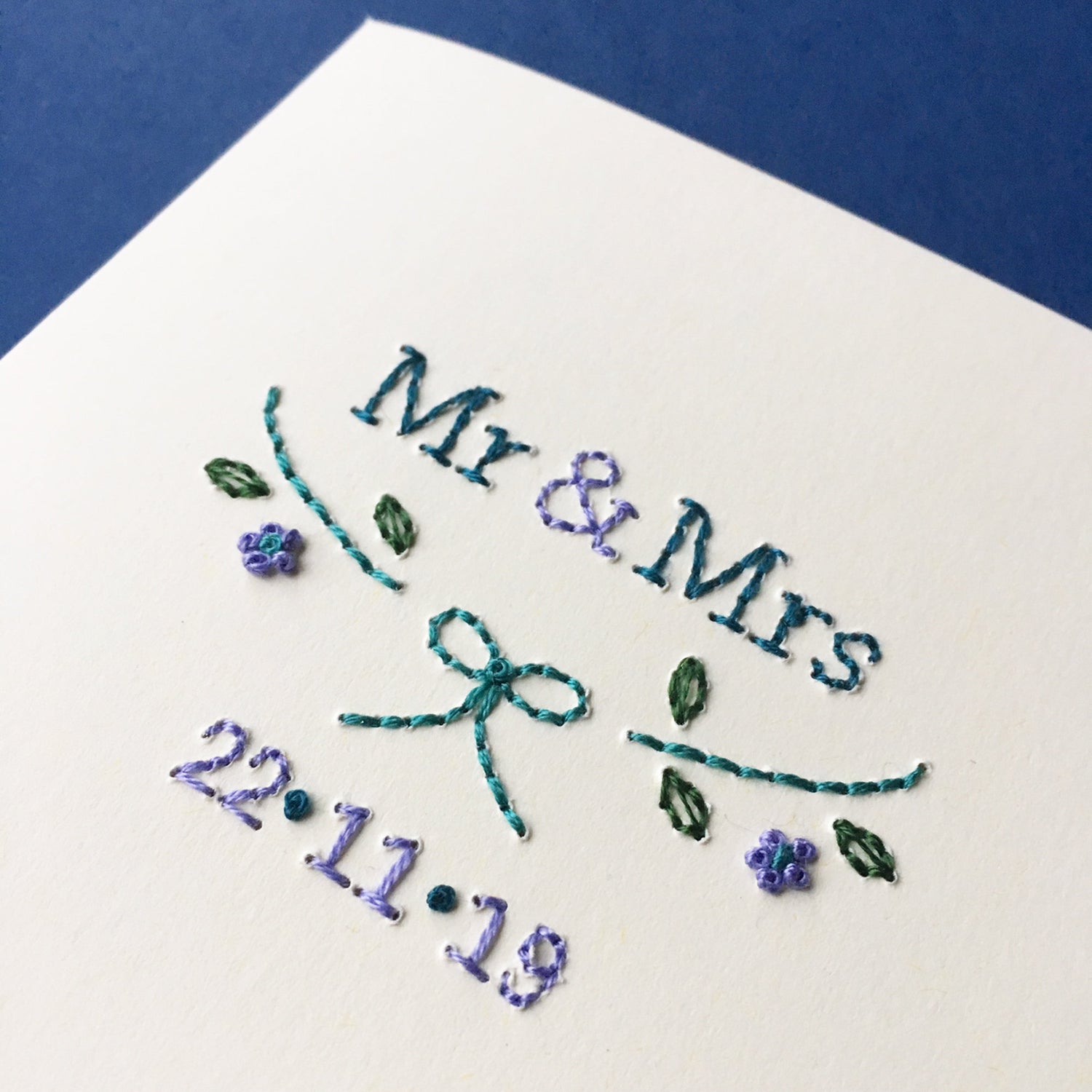 Hand-stitched Personalised Floral Mr & Mrs Card