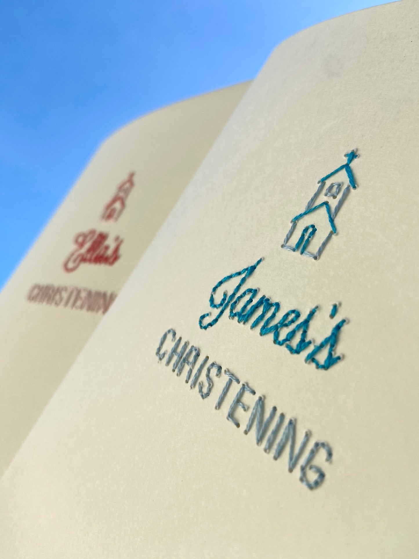 Hand-stitched Christening Card with Child's Name