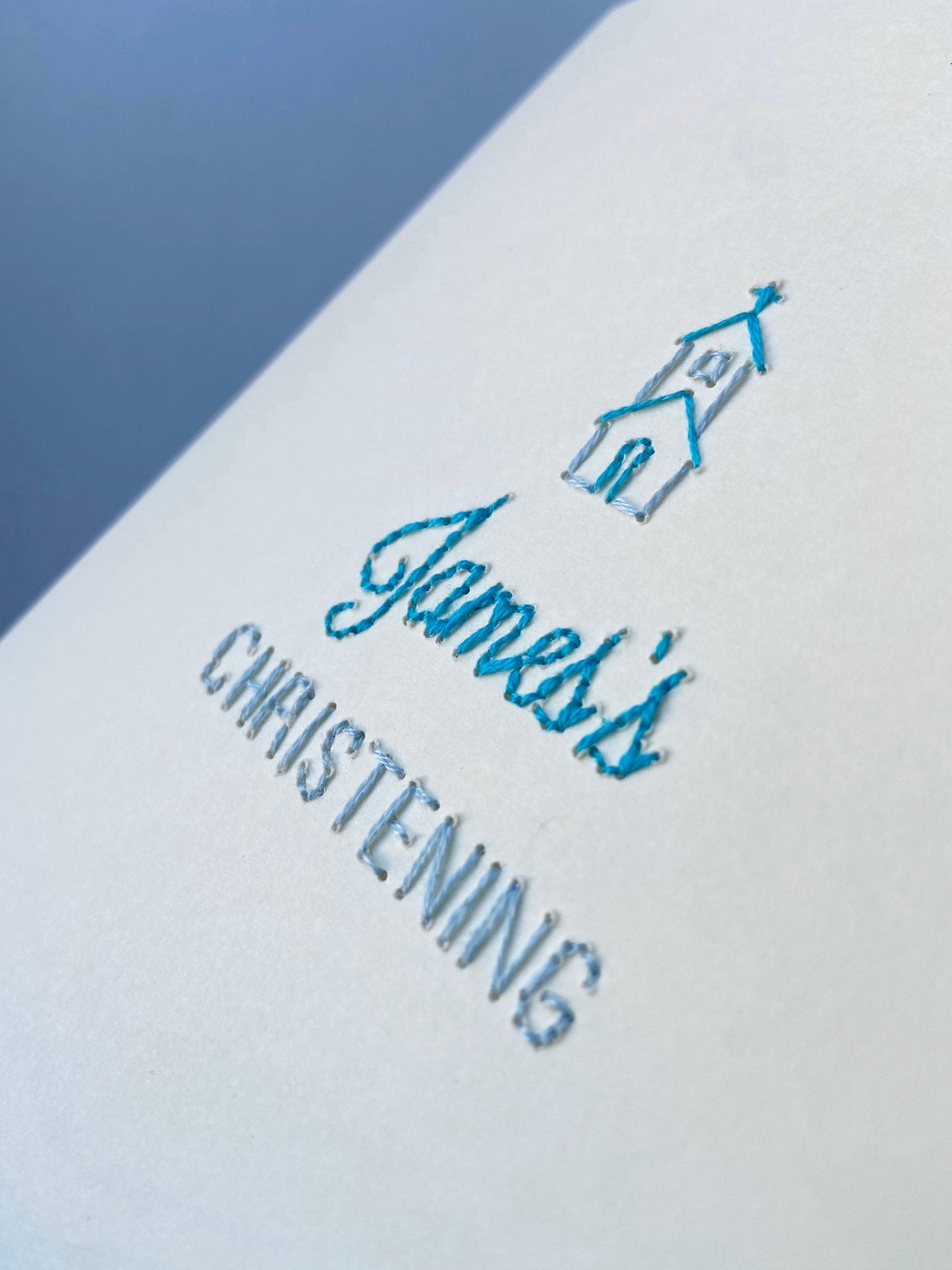 Hand-stitched Christening Card with Child's Name