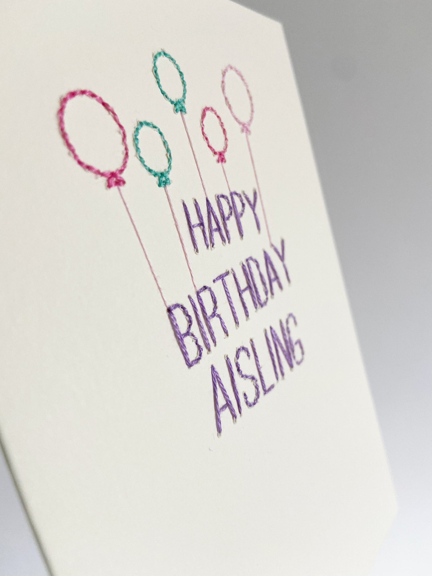 Hand-stitched Personalised Purple Birthday Card