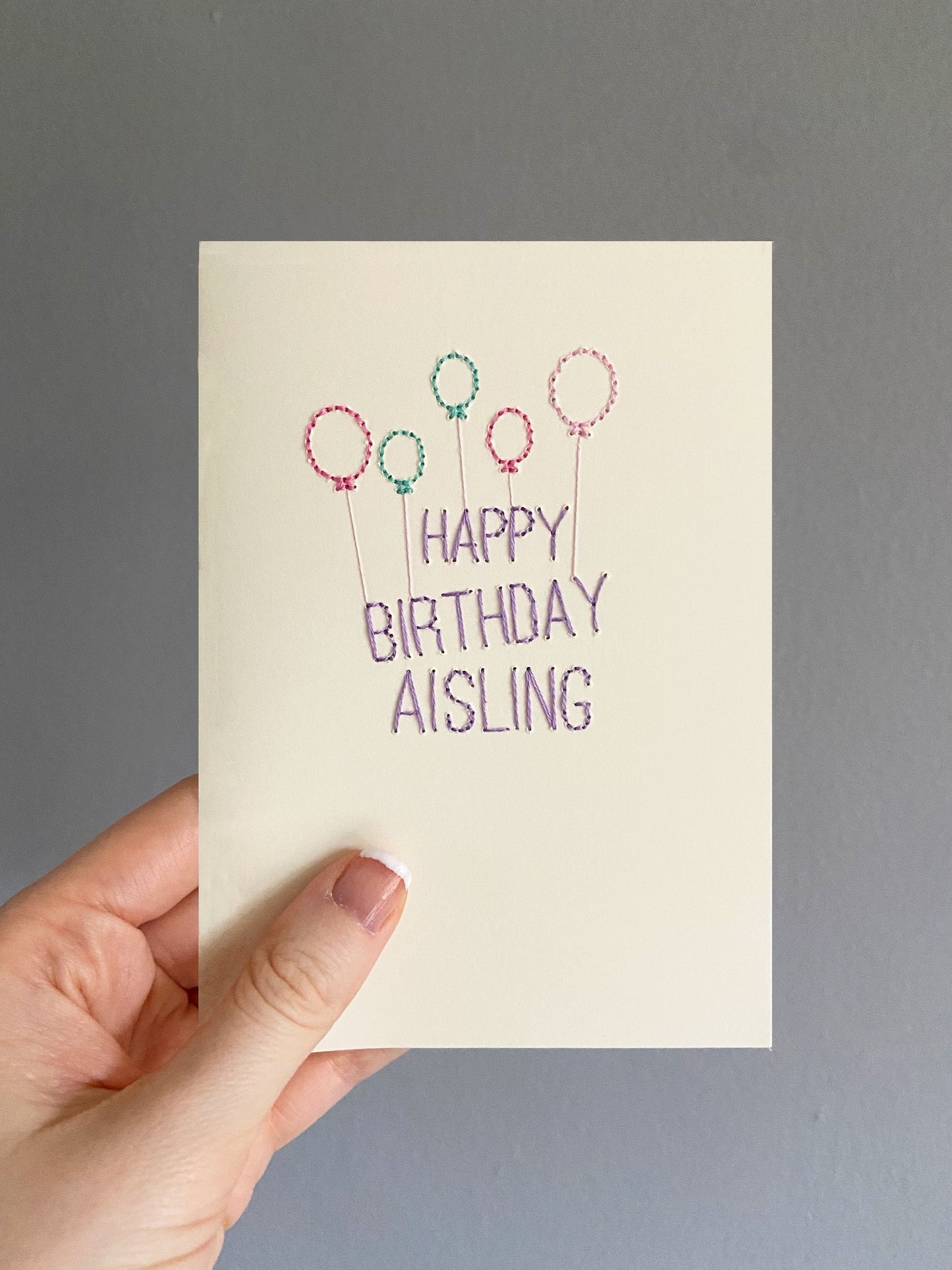 Hand-stitched Personalised Purple Birthday Card