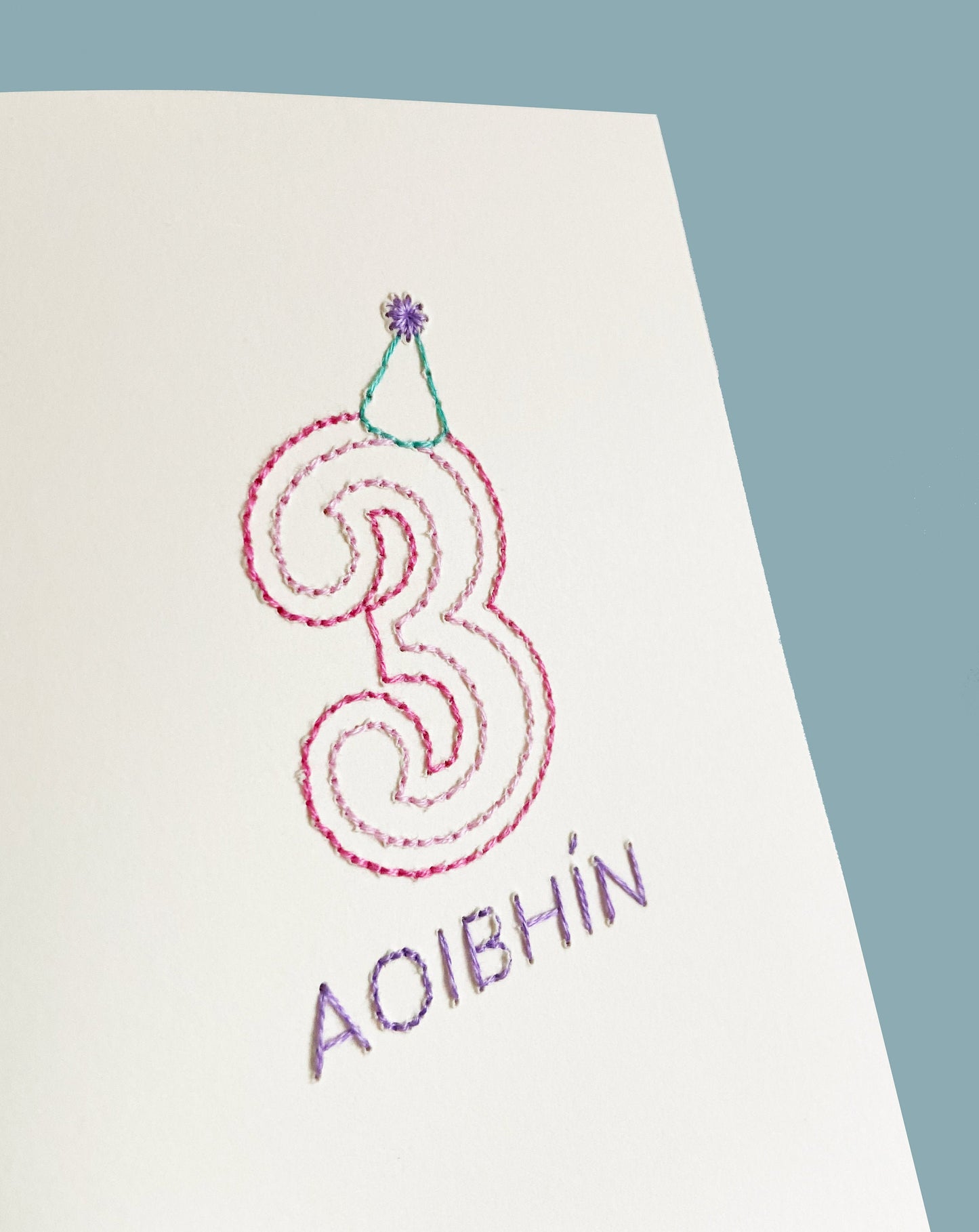Hand-stitched Personalised Pink Birthday Age Card