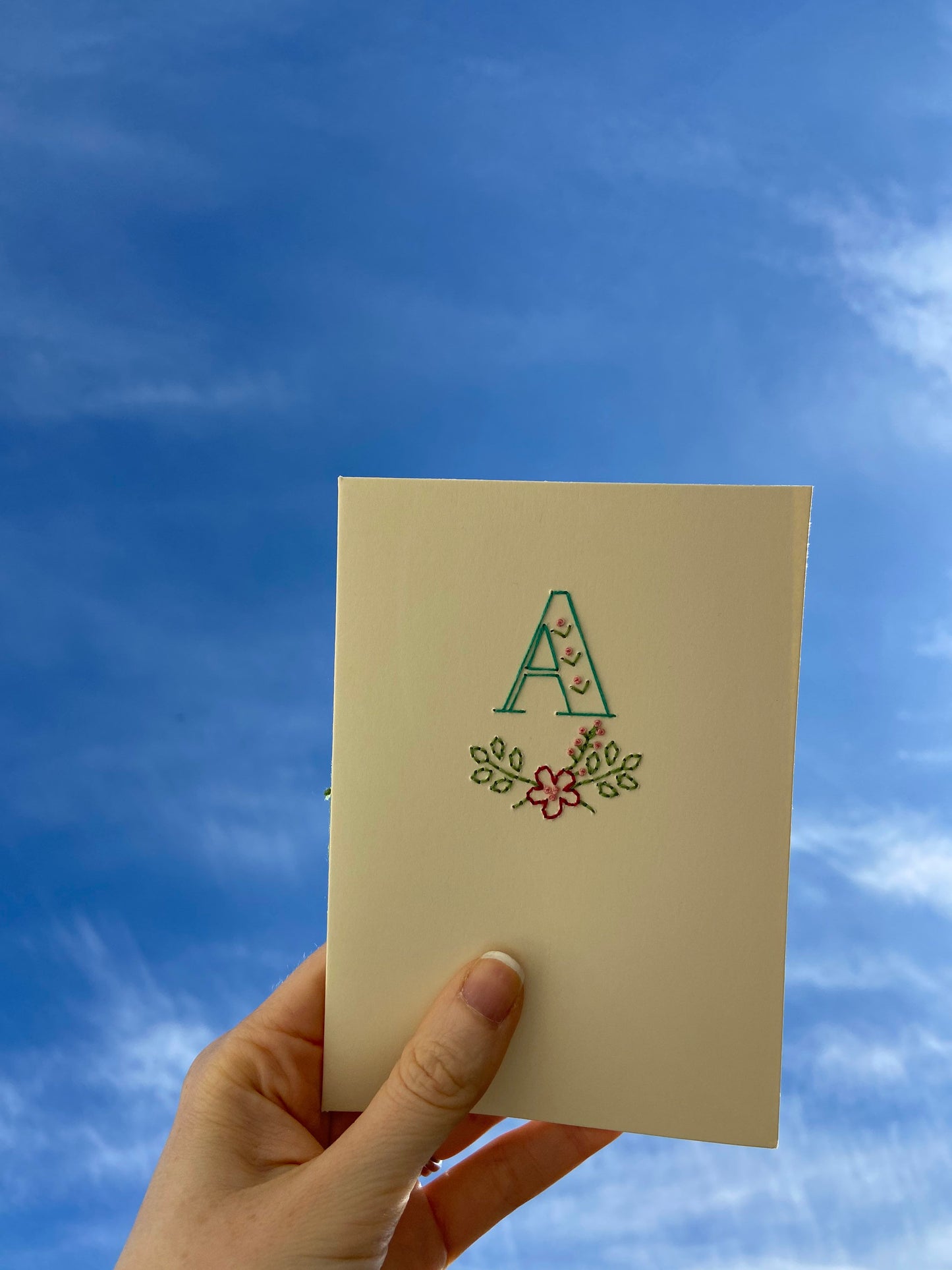 Hand-stitched Floral Initial Card
