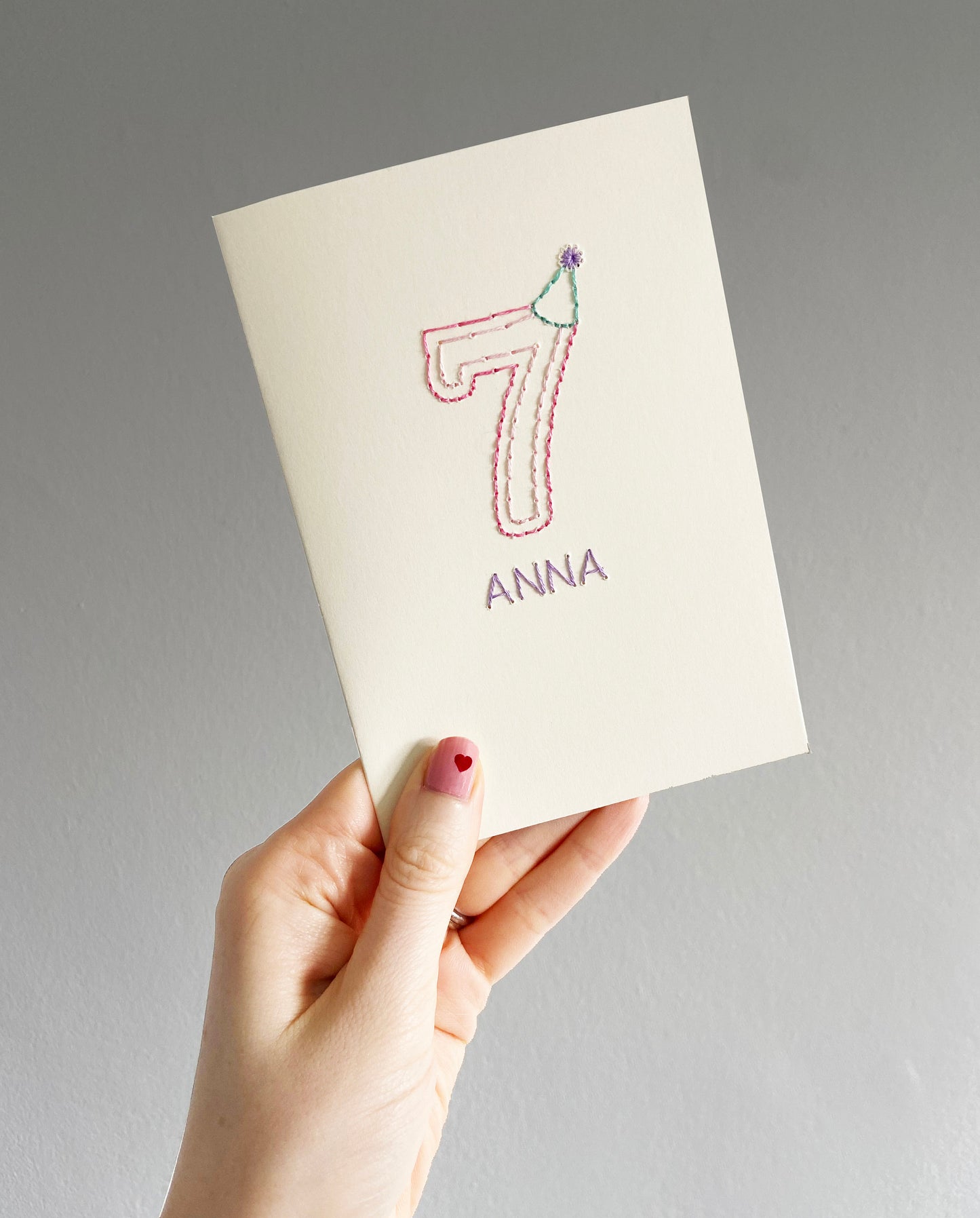 Hand-stitched Personalised Pink Birthday Age Card