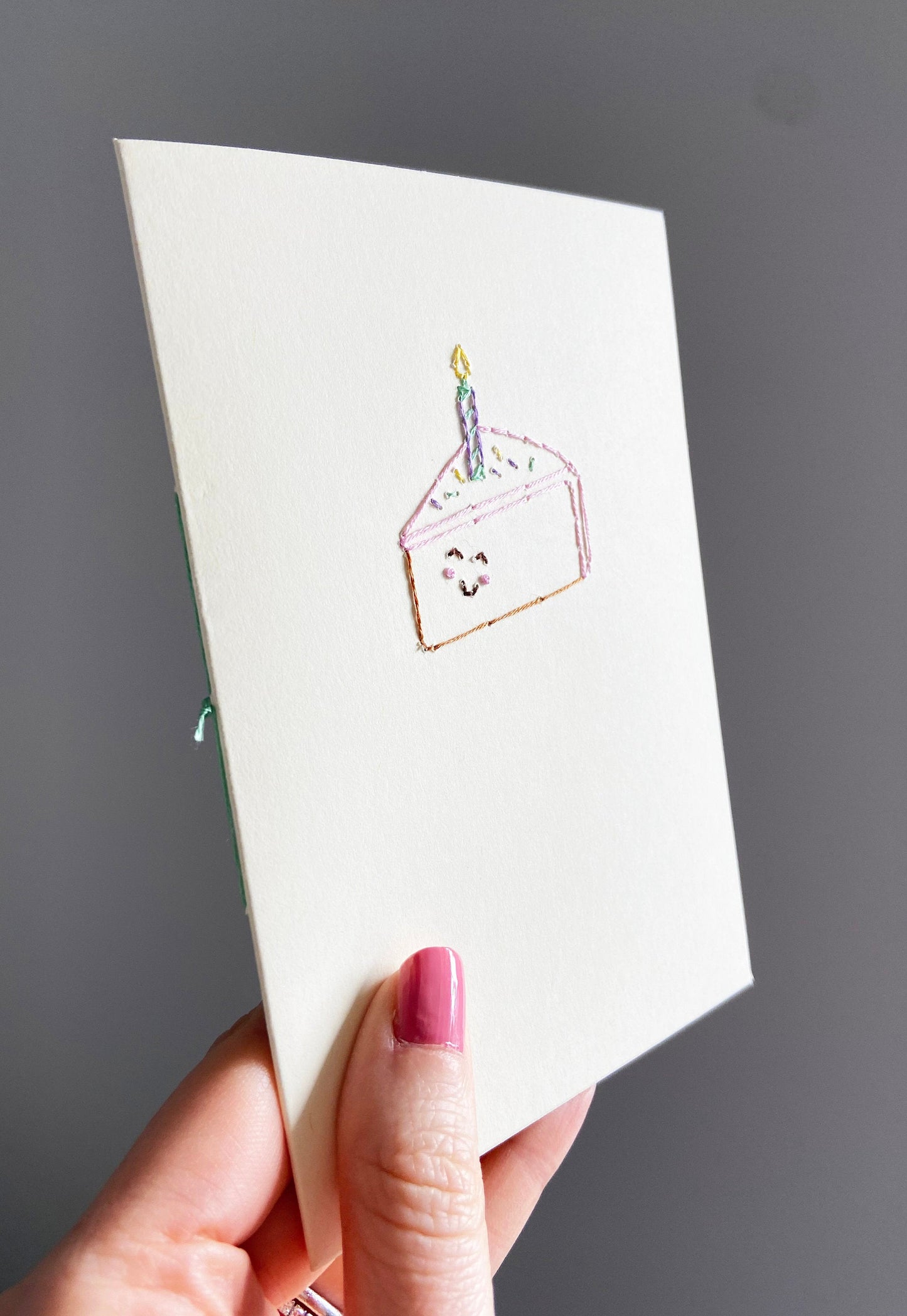 Hand-stitched Birthday Cake Slice Card