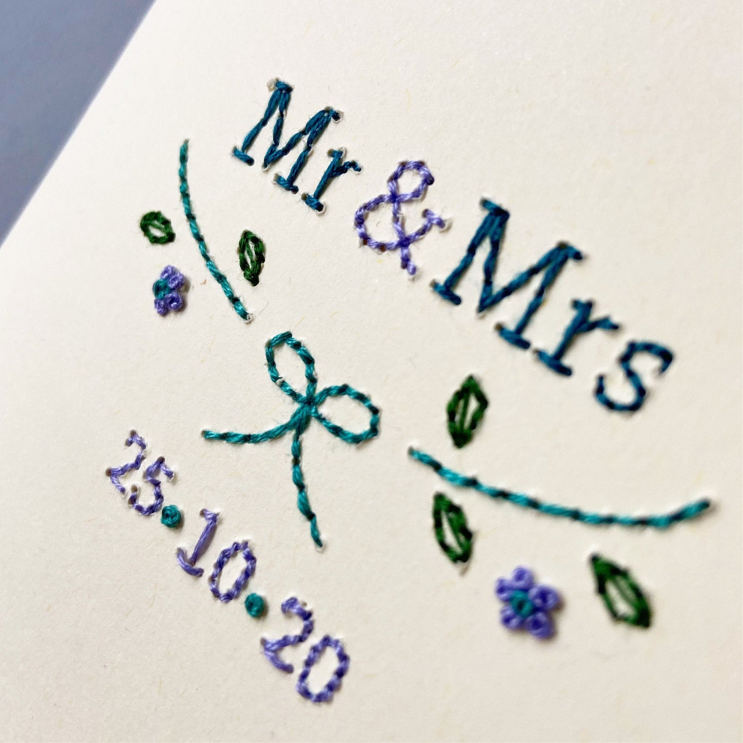 Hand-stitched Personalised Floral Mr & Mrs Card