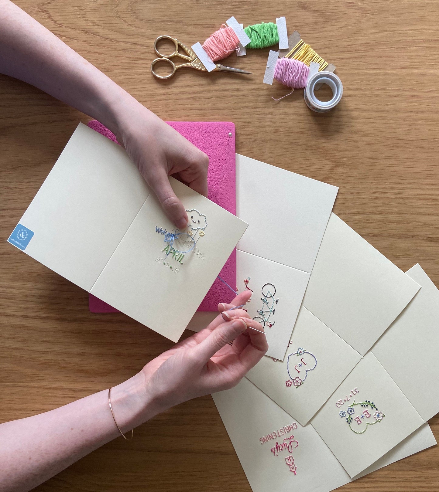 Hand-stitched Personalised Welcome to the World Card with Date - Blue