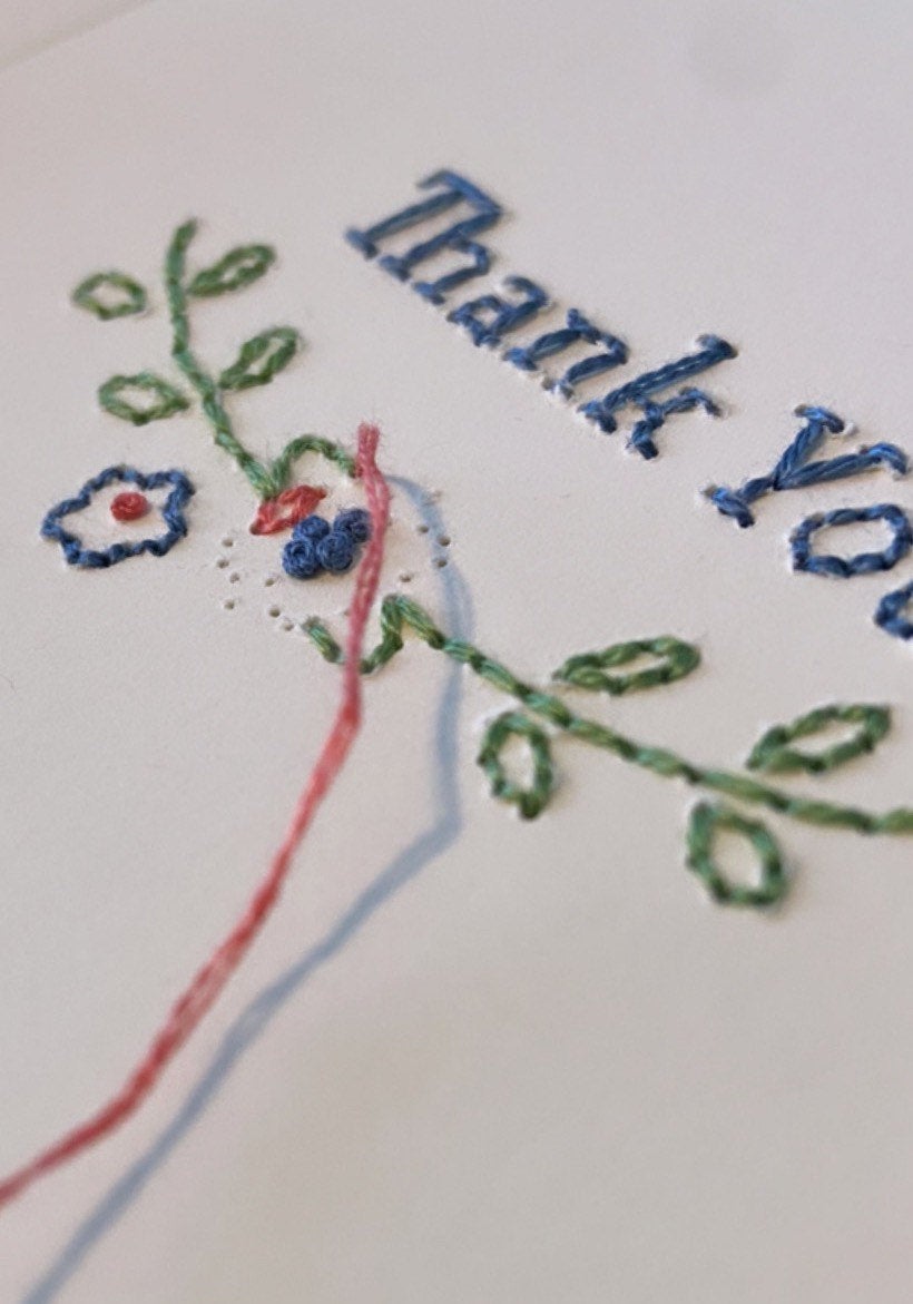 Hand-stitched Floral Thank You Card