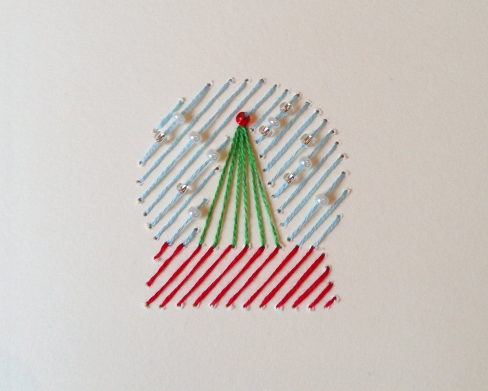 Hand-stitched Christmas Snow Globe Card