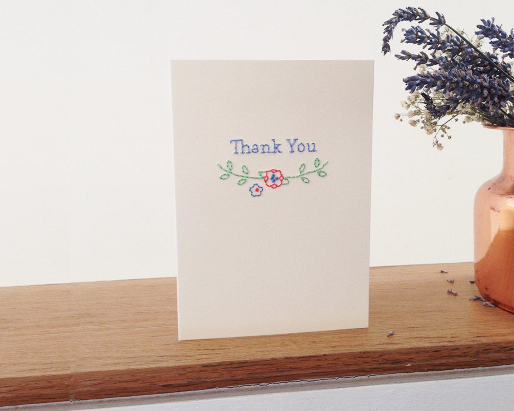 Hand-stitched Floral Thank You Card