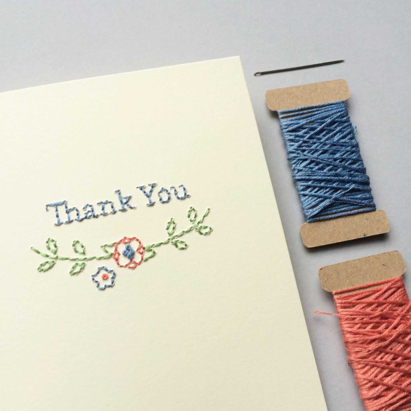 Hand-stitched Floral Thank You Card