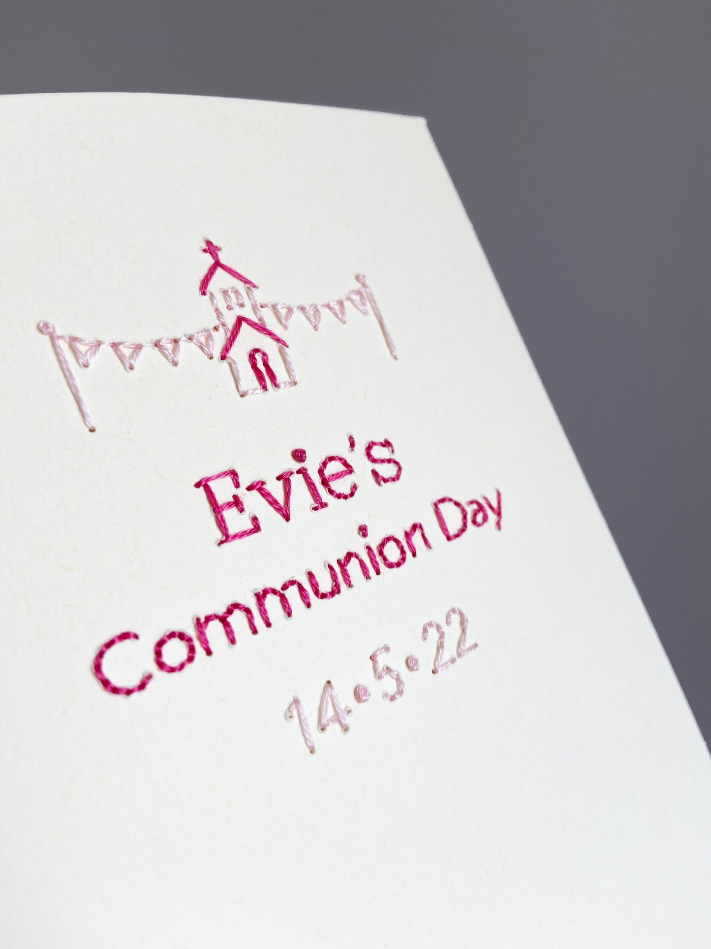 Hand-stitched Personalised Communion Day Card with Date Bundle (set of two)