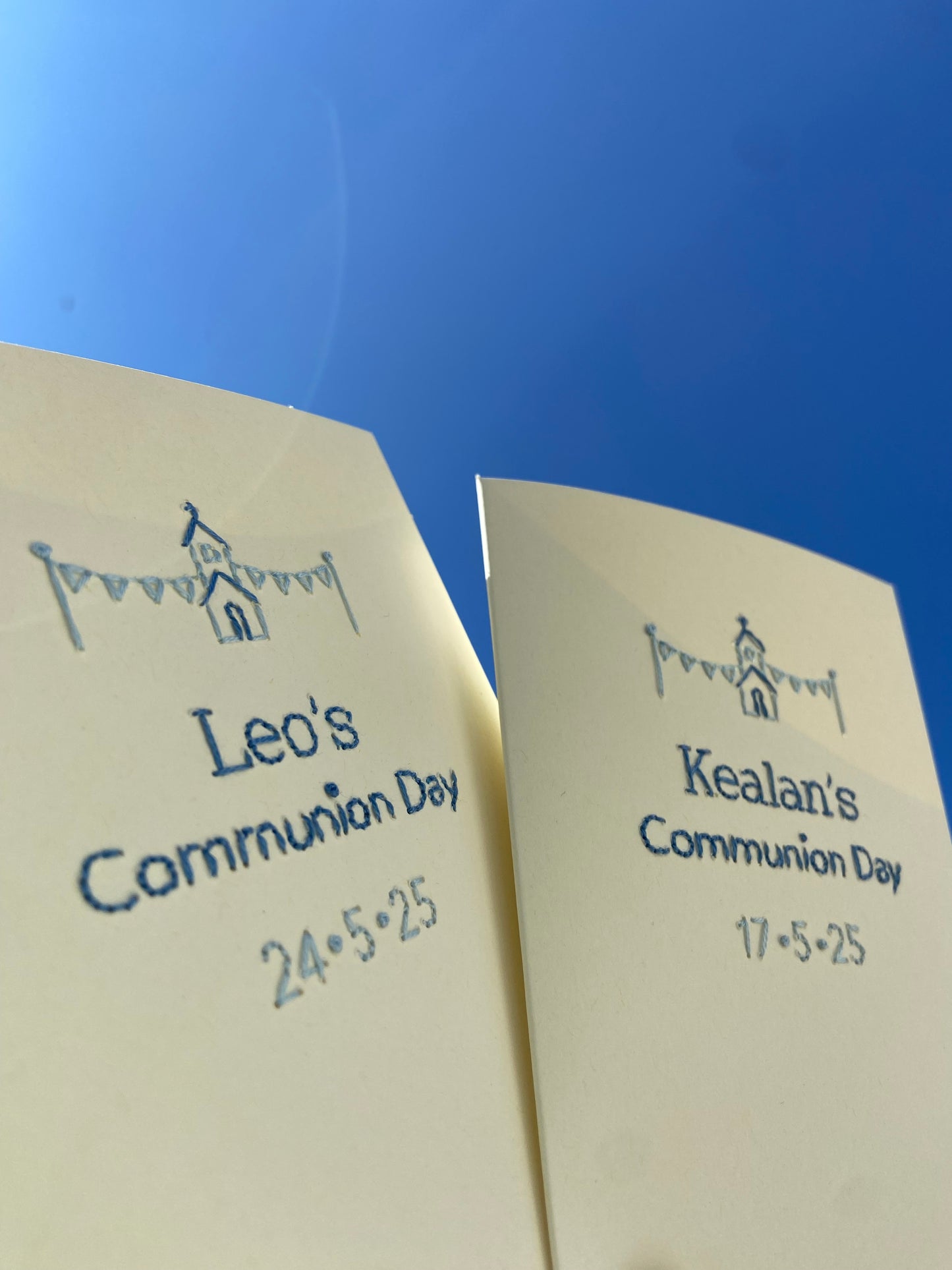 Hand-stitched Personalised Communion Day Card with Date Bundle (set of two)