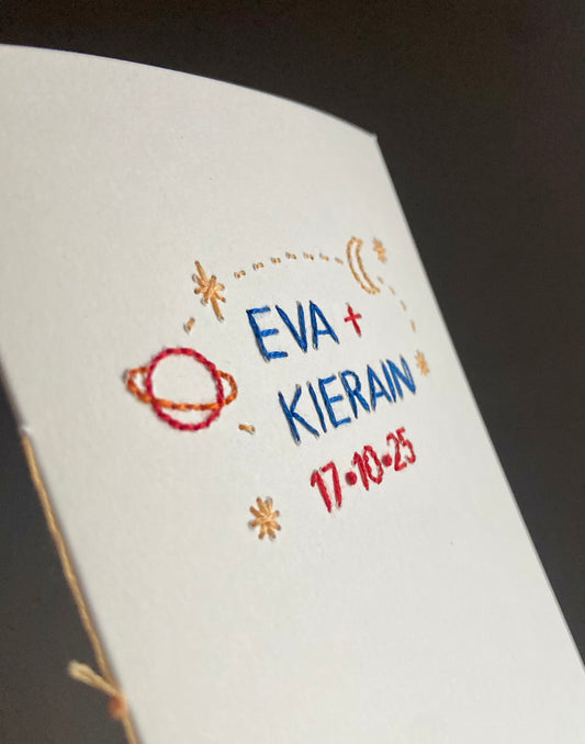 Hand-stitched Personalised to the Moon and Back Card