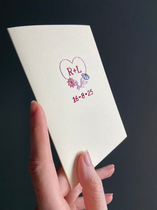 Hand-Stitched Personalised Purple Sweetheart Couple Card