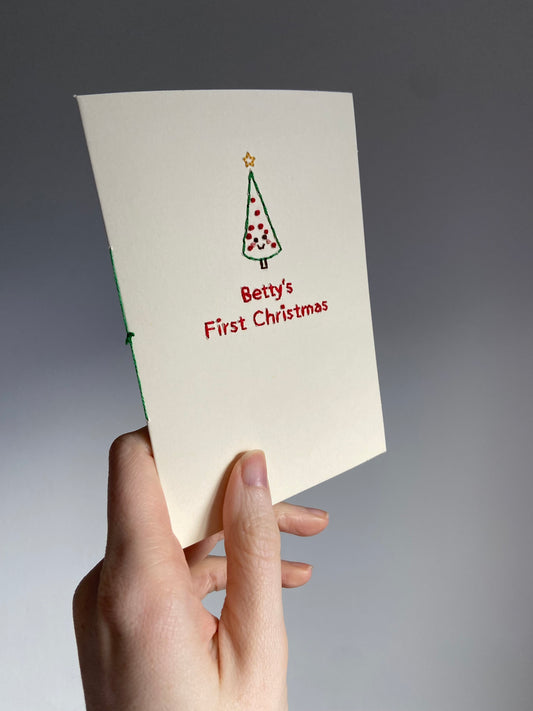 Hand-stitched Personalised Baby's First Christmas Tree Card