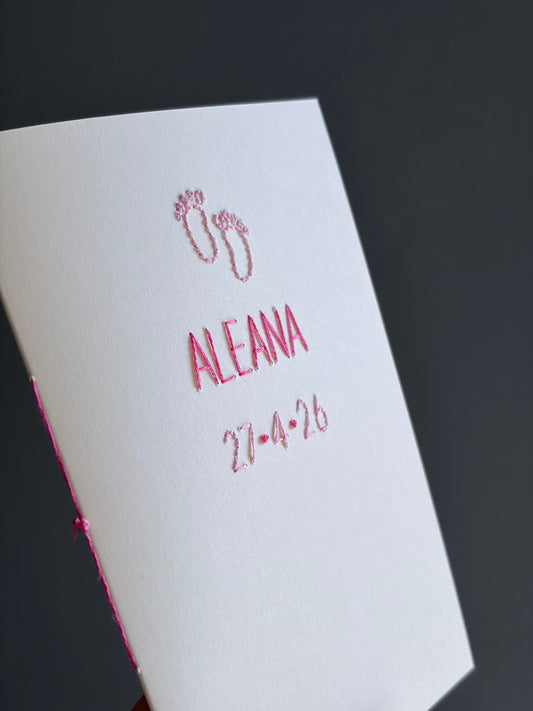 Hand-stitched Baby Name and Date Card