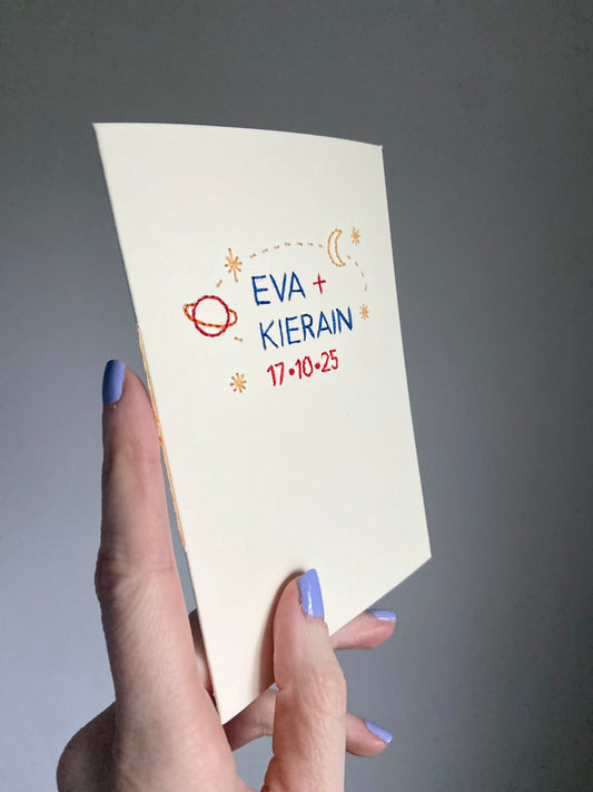 Hand-stitched Personalised to the Moon and Back Card