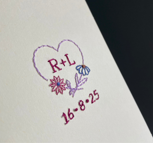 Hand-Stitched Personalised Purple Sweetheart Couple Card