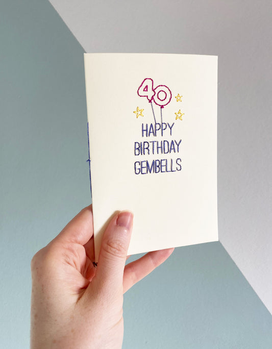 Hand-stitched Personalised Birthday Age Card - Purple