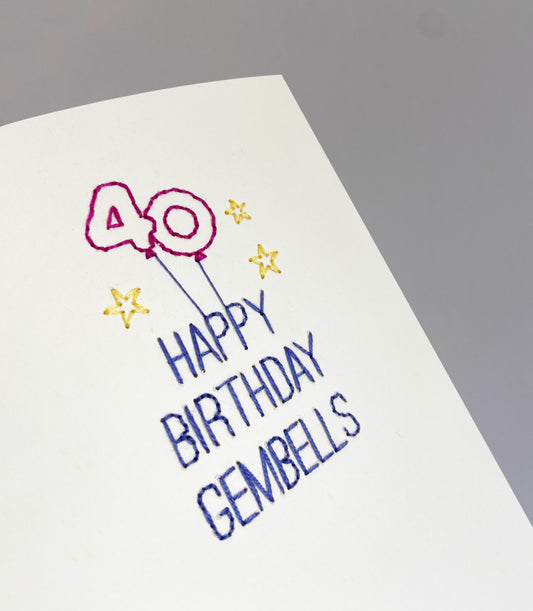 Hand-stitched Personalised Birthday Age Card - Purple