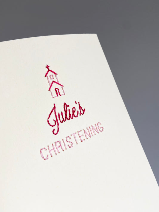 Hand-stitched Christening Card with Child's Name