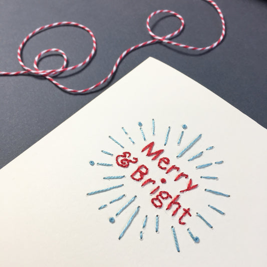Hand-stitched Irish Christmas Georgian Door + Merry & Bright Card (Two Cards)