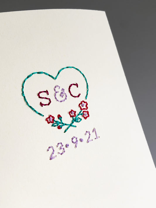 Hand-Stitched Personalised Turquoise Sweetheart Couple Card
