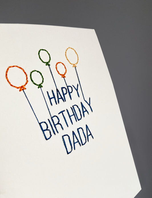 Hand-stitched Personalised Blue Birthday Card