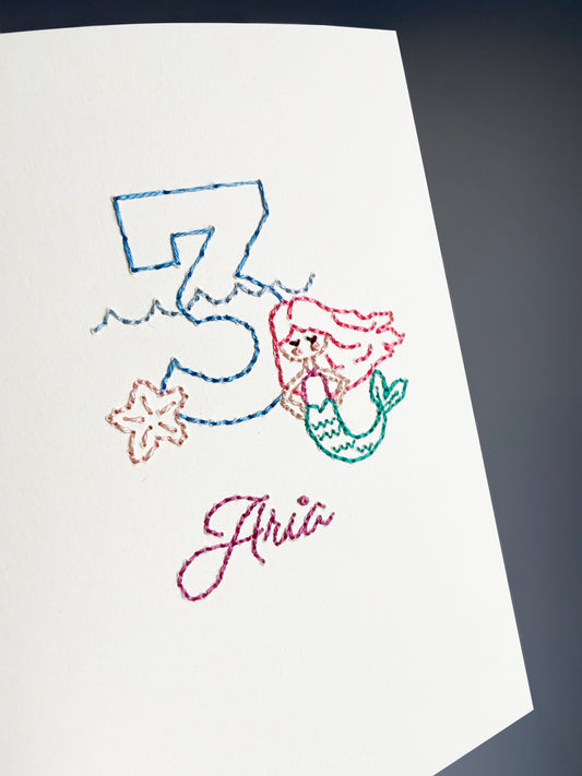Hand-stitched Personalised Mermaid Birthday Card