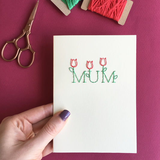 Hand-stitched Floral Mother's Day Card adorned with Growing Tulips