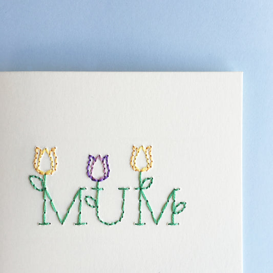 Hand-stitched Floral Mother's Day Card adorned with Growing Tulips