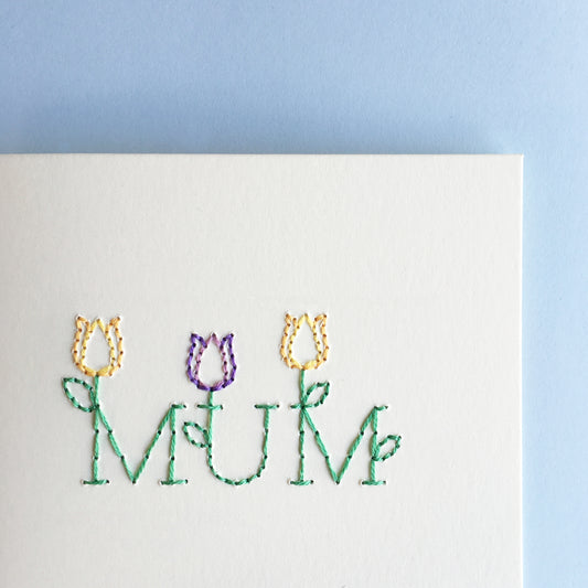 Hand-stitched Floral Mother's Day Card adorned with Growing Tulips