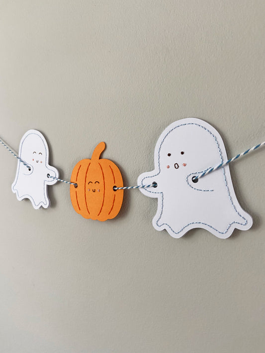 Hand-stitched Mini Ghost & Pumpkins Bunting
