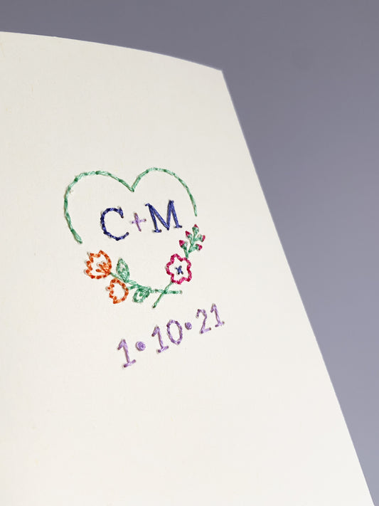 Hand-Stitched Personalised Colourful Sweetheart Couple Card