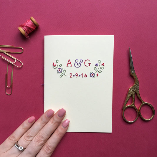 Hand-stitched Personalised Couple Initials Keepsake Wedding Card
