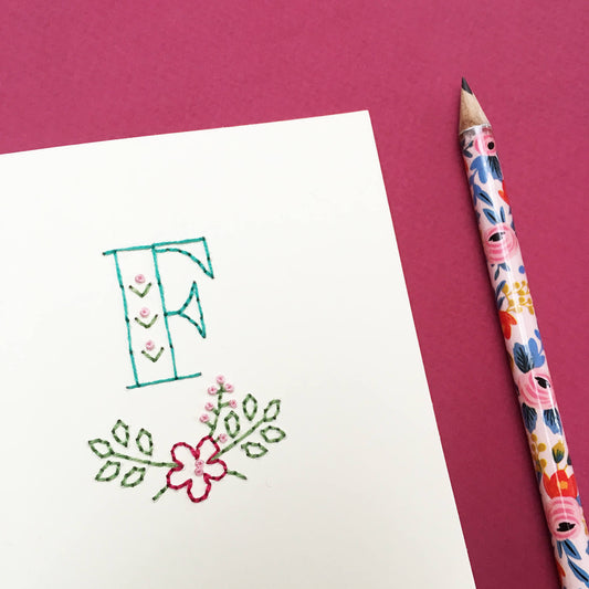 Hand-stitched Floral Initial Card
