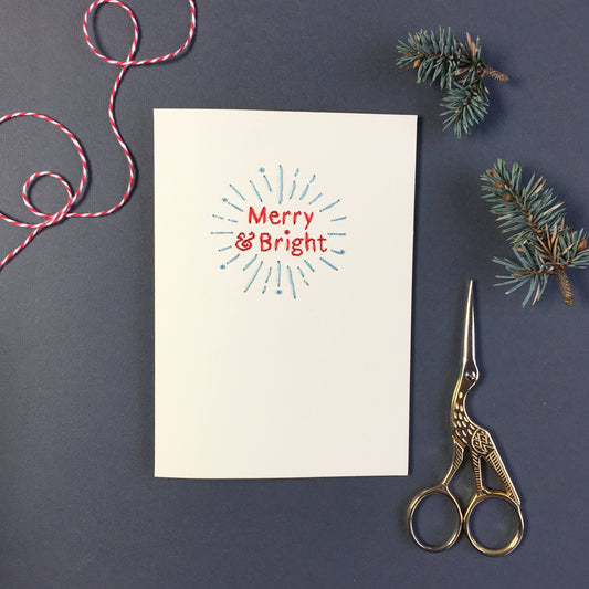 Hand-stitched Merry and Bright Card