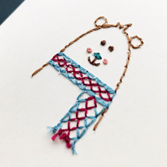 Hand-stitched Cosy Bear Card