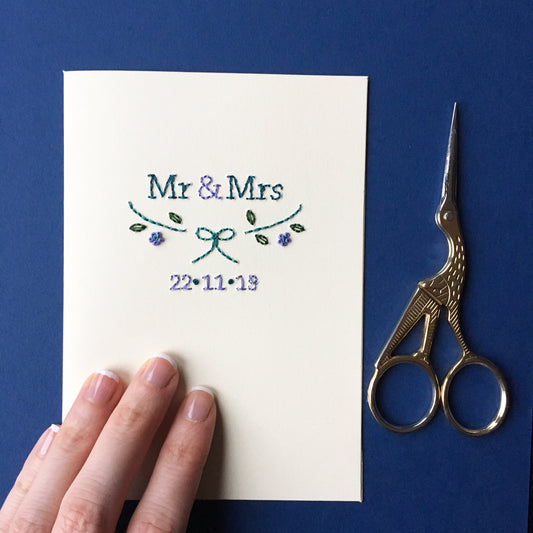 Hand-stitched Personalised Floral Mr & Mrs Card