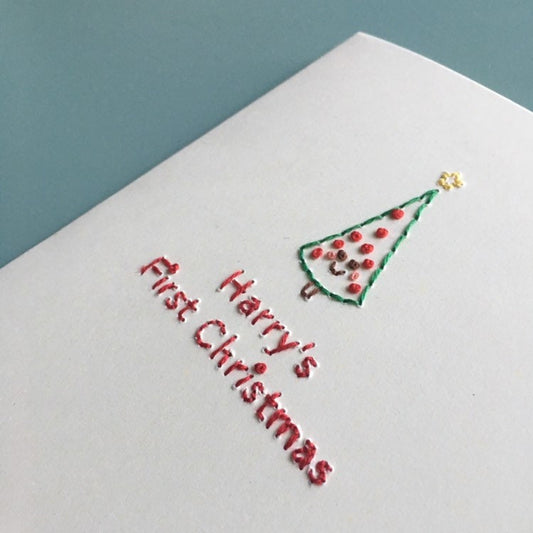 Hand-stitched Personalised Baby's First Christmas Tree Card